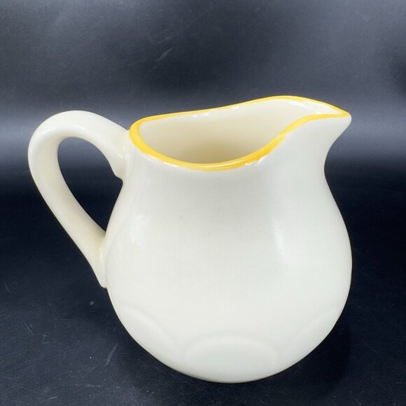 Vintage Franciscan Pottery Sugar Bowl And Creamer Set Ivory With Yellow Edges - Picture 11 of 15